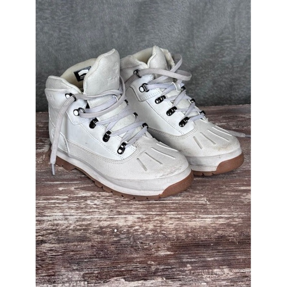 Timberland Euro Hiker Boots White Leather Lace Up Casual Kids Size 4.5